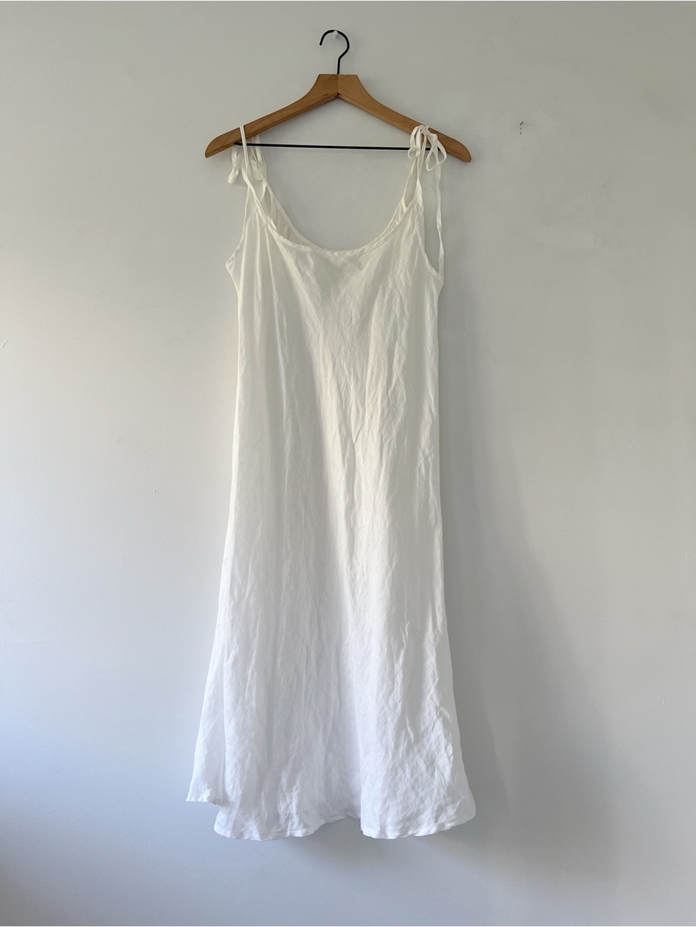 CP Shades linen midi slip dress tie shoulders white minimalist resort medium